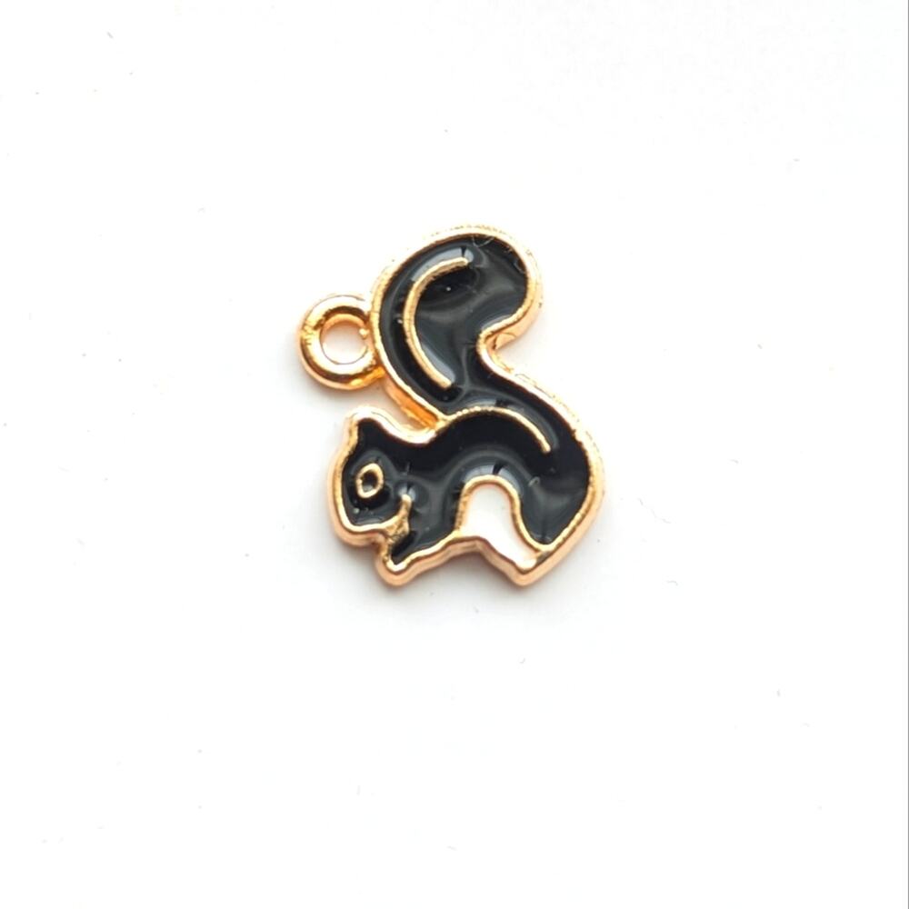 Whimsigoth Gold Tone Black Enamel Cute Squirrel Mini Pendant Bracelet Charm